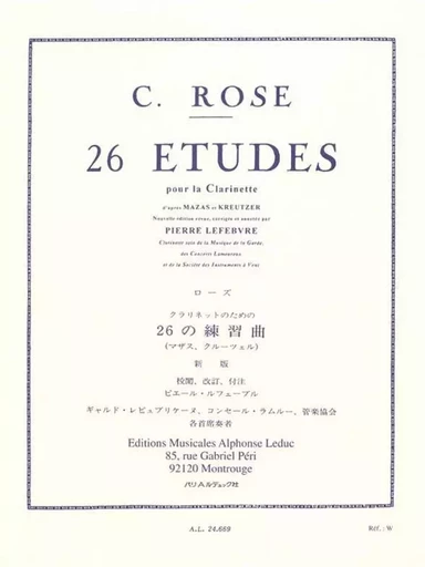 CYRILLE ROSE :  26 ETUDES APRES KREUTZER - CLARINETTE -  ROSE, CYRILLE (COMPO - ALPHONSE LEDUC