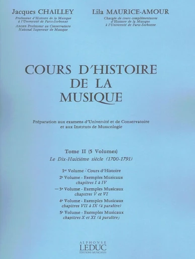 JACQUES CHAILLEY : COURS D'HISTOIRE DE LA MUSIQUE : TOME 2 VOL. 3 EXEMPLES MUSICAUX CHAP. 5 A 6 -  - -  JACQUES CHAILLEY - ALPHONSE LEDUC