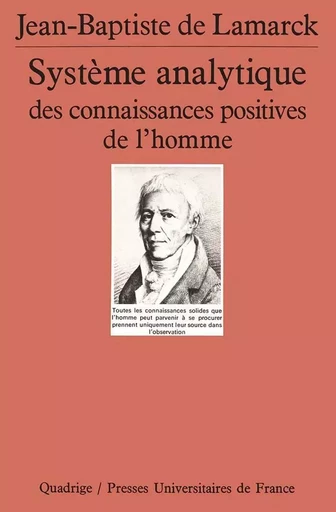 Système analytique des connaissances positives de l'homme - Jean-Baptiste de Lamarck - PUF