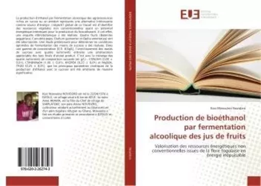 Production de bioethanol par fermentation alcoolique des jus de fruits - Kosi Novidzro - UNIV EUROPEENNE