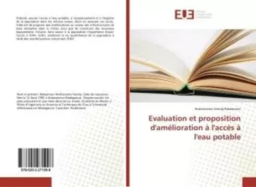 Evaluation et proposition d'amélioration à l'accès à l'eau potable - Andrianome Rabearison - UNIV EUROPEENNE