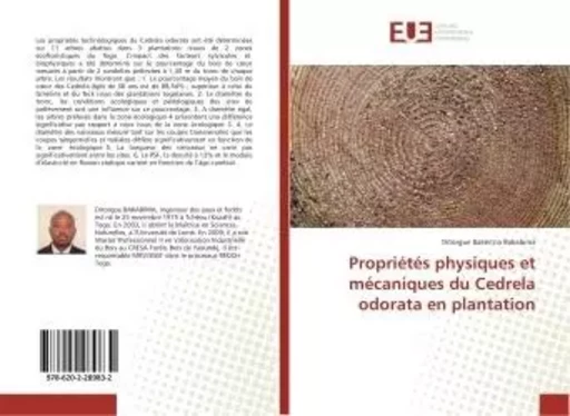 Propriétés physiques et mécaniques du Cedrela odorata en plantation - Ditorgue Bakén'na Bakabima - UNIV EUROPEENNE