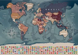 CARTE DU MONDE AVEC DRAPEAUX 100 CM X 70 CM