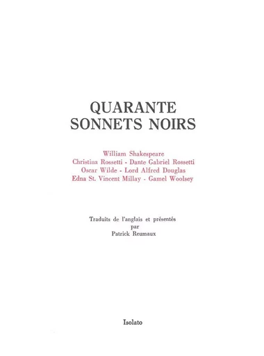 Quarante sonnets noir -  COLLECTIF GRF - Isolato