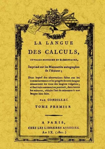 LA LANGUE DES CALCULS -  Condillac - MAXTOR