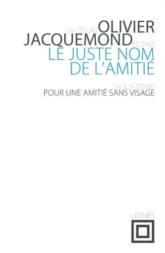 Le Juste nom de l'amitié - Olivier Jacquemond - Nouvelles Éditions Lignes