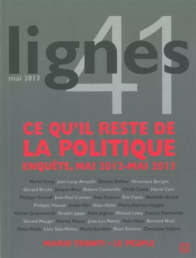 Revue Lignes N°41 -  Collectif - Nouvelles Éditions Lignes