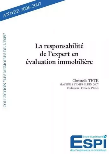 La responsabilité de l'expert en évaluation immobilière - Christelle TETE - EDILIVRE