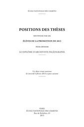 POSITIONS DES THESES 2015. SOUTENUES PAR LES ELEVES DE LA PROMOTION D E 2015 POUR OBTENIR LE DIPLOME