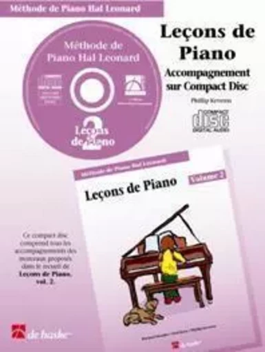 CD SEUL - LECONS DE PIANO, VOLUME 2 (CD) METHODE DE PIANO HAL LEONARD - ACCOMPAGNEMENT PIANO -  DIVERS AUTEURS - HASKE