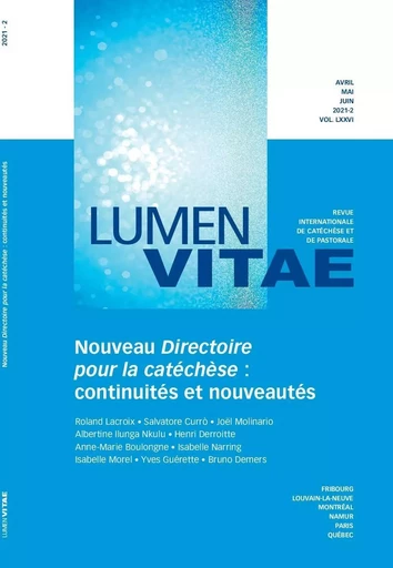 Directoire pour la catéchèse : continuités et nouveautés, revue Lumen Vitae 2021-2, vol 76 - Roland Lacroix, Henri Derroitte - RIRTP